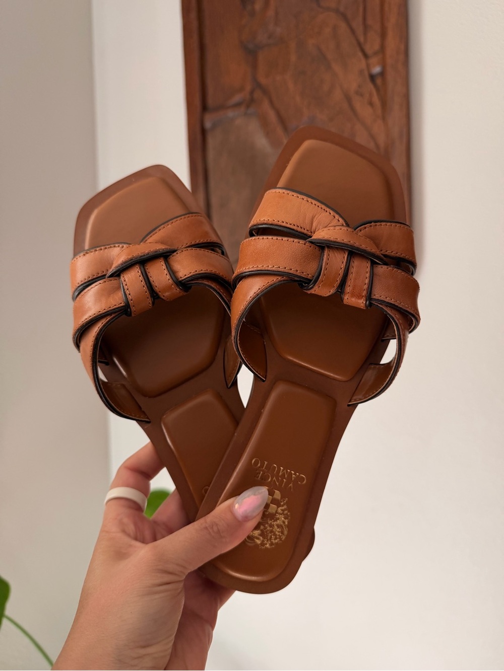 Vince Camuto Brown Woven Strap Slide Sandals Size 8